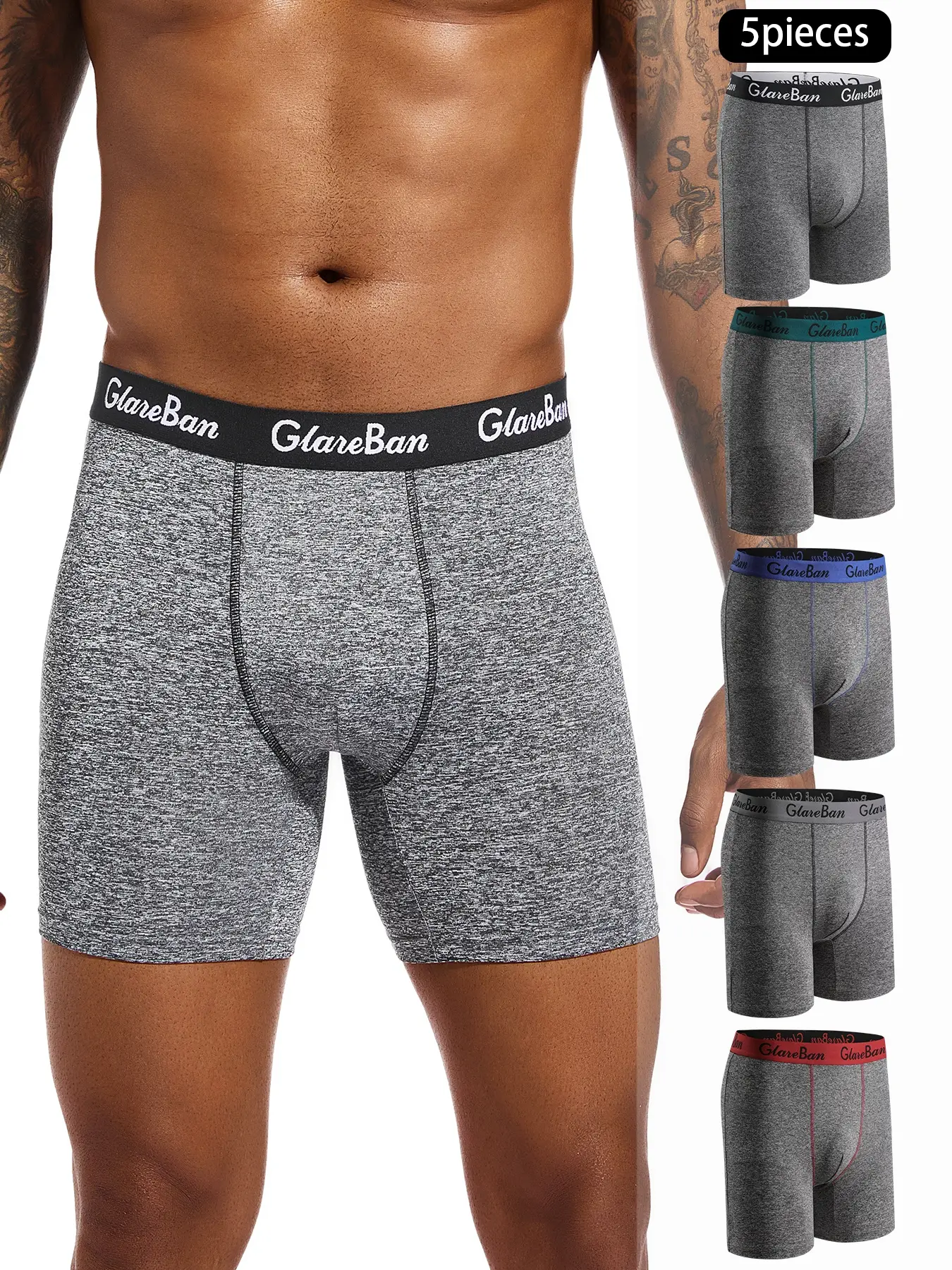 5pcs Pack Boxer Underwear Set, Soft Breathable Athletic Men's Boxershorts, Casual Plain Design, All-Season Comfort, Luxury Brand Underpants, Lightweight Underwear