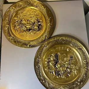 Vintage Brass Tavern Scene Wall Art Plaques Made In England 14” Set Of Two