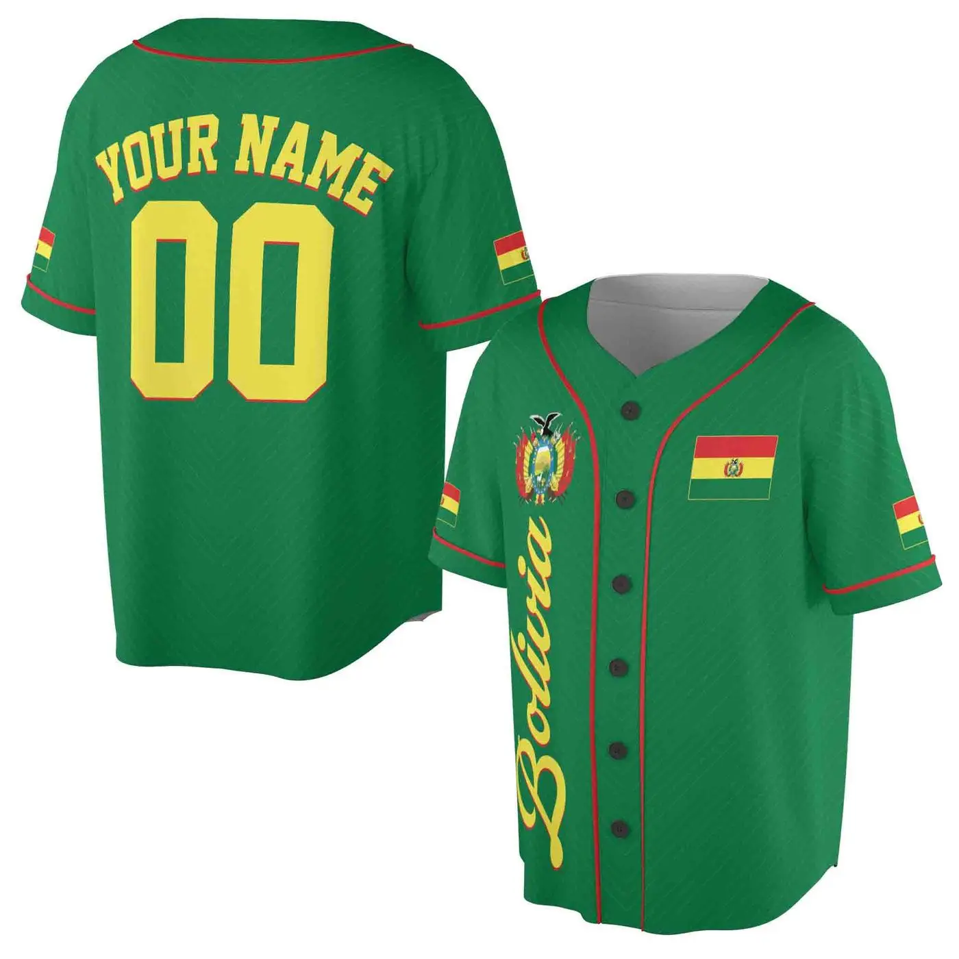 2025 Custom Bolivia Flag Coat of Arms Baseball Jersey - Personalized 3D Design with Name & Number - 2025 Collection