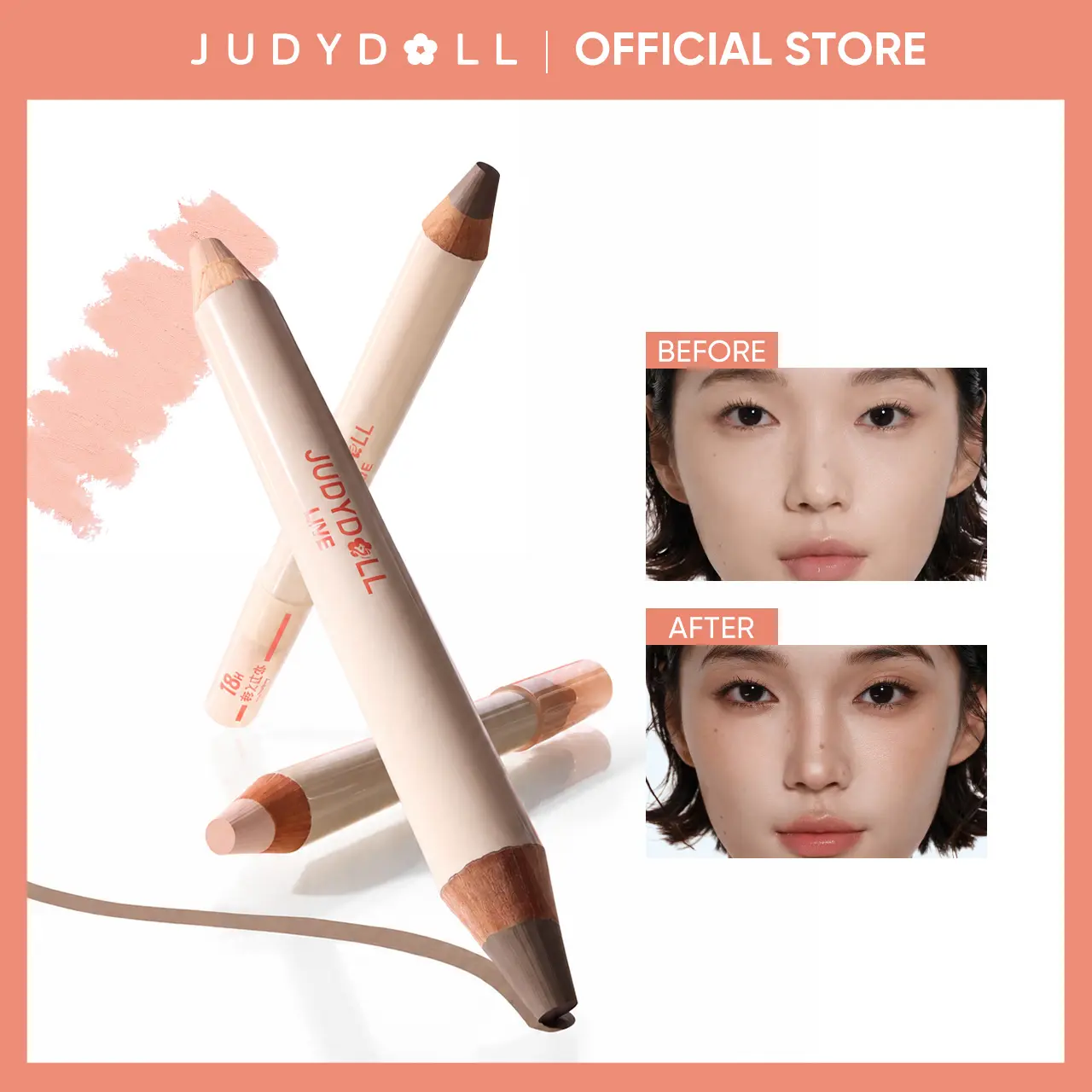 JUDYDOLL Quick-Fix Contour Duo, 2-in-1 Highlight&Contour Sculpting Makeup Pen, Highlighter, Bronzer, Buildable, Ultra-Blendable, Long Lasting, Smooth Blend, Makeup, Cosmetics, Refresh Look, Summerwins