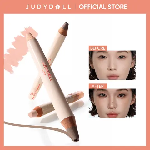 JUDYDOLL 2-in-1 Quick-Fix Contour Duo Pen - Flawless Highlighter & Bronzer for Adults, Pigment-Rich, Buildable, Ultra-Blendable, Smoothing, Long-Lasting, #01 Soft Pink+Cool Grey Brown, Beauty Cosmetics for Refreshed Summer Look