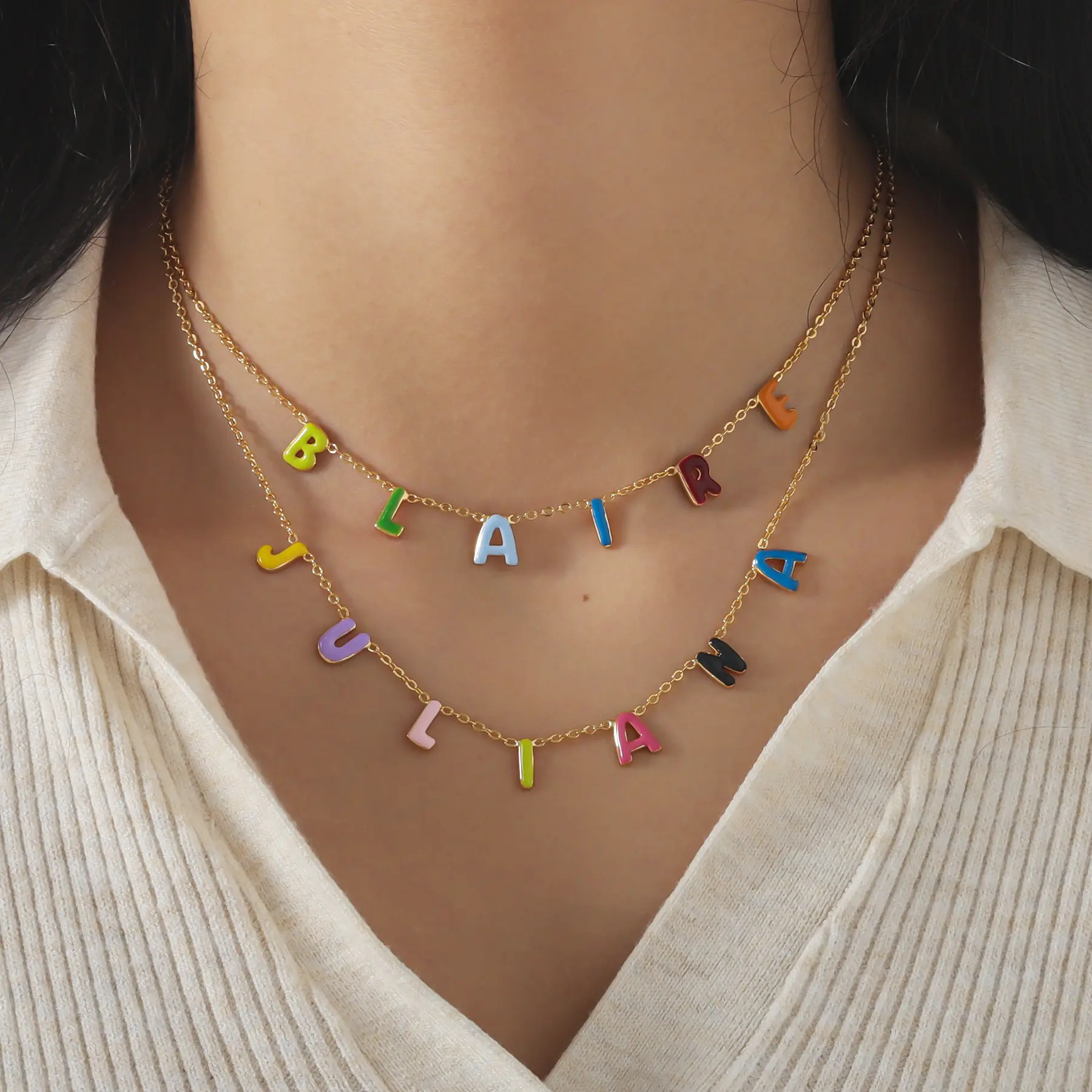Personalized Colorful Bubble Letter Necklace,Custom Enamel Name Necklace,Summer Jewelry,Colorful Enamel Letter Necklace,Gifts For Her