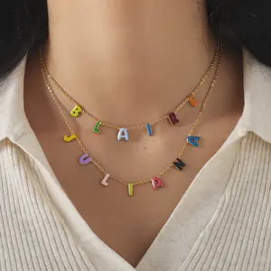Personalized Colorful Bubble Letter Necklace,Custom Enamel Name Necklace,Summer Jewelry,Colorful Enamel Letter Necklace,Gifts For Her