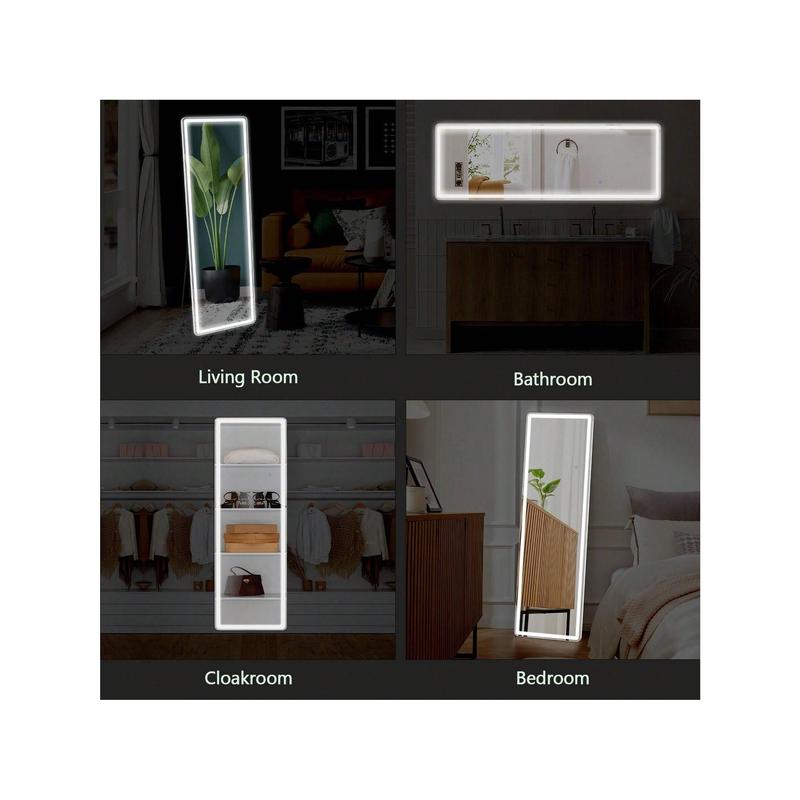 64"X 21" Full Length Mirror With LED Lights Full Body Floor W/Dimming 3 Color Lighting Mirrors Lighted Standing Hanging Tall With Stand Aluminum Thin Frame For Living Room, Home