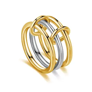 Two Tone Link Connected Rings Interlocking Ring Gold Silver Statement Ring Maximalist Stacking Ring for women men lovers