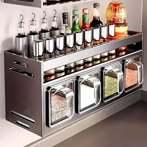 Multifunctional Seasoning Rack Wall Mounted No Punch Seasoning Box Storage Rack | Multifunctional Seasoning Jar And Bottle Combination Set Home Kitchenware Kitchen Gadgets