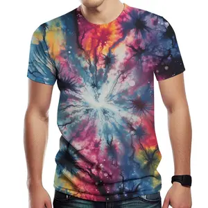 Unisex Multicolor Cosmic Tie-Dye T-Shirt with Starry Nebula & Electric Branch Patterns – Ideal for Music Festivals, Casual Wear, Summer Parties & Daily Use