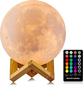 New Deal - Moon Lamp 3D Printed LED Night Light for Kids 16 RGB Colors Remote & Touch Control Timing Rechargeable Battery Room Decor 4.8 INCH Diameter