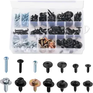 160PCS Metal Car Screw Assortment Kit with 14 Size,Pan Head Self Tapping Screws Retainer Clips for Car Bumper/Mudguard/Trim,Universal Automotive Trim Screws Cars Accessories