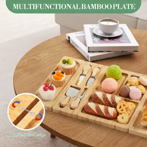 3 In 1 Bamboo Cutting Board Gift Set, Large Bamboo Cheese Board with Knife Set, Deli Serving Platter, Ideal for Halloween Party, Housewarming, Wedding Gifts