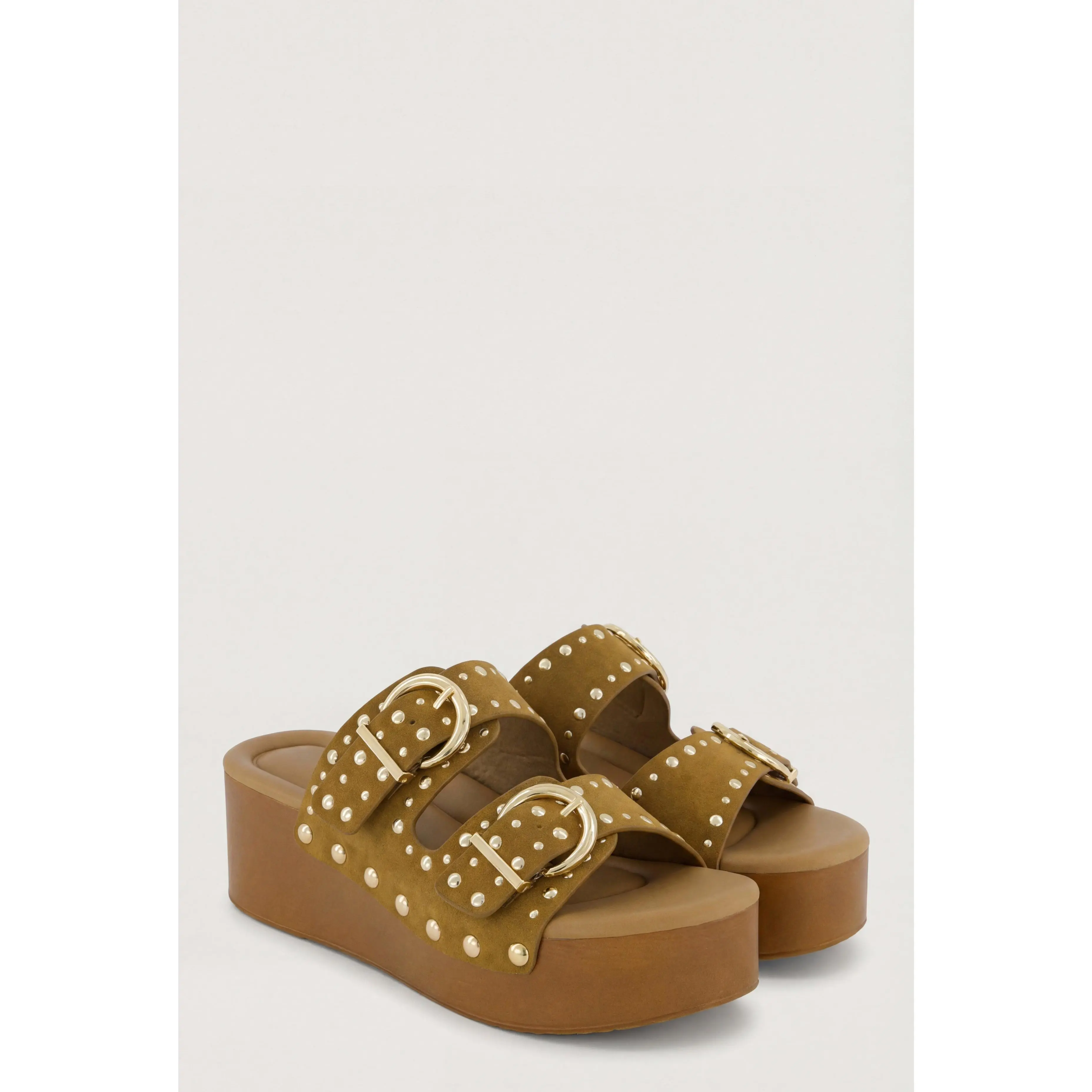 Studded Double Buckle Platform Sandals