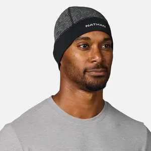 NATHAN HyperNight Reflective Beanie 2 - Lightweight Stretch Knit with Hexagon Reflective Print for High Visibility & Safety in Low Light Conditions