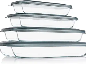 8-Piece Rectangular Glass Baking Dish Set with Lids – Perfect Bakeware for Lasagna, Leftovers, and Cooking. Durable and Convenient Kitchen Essentials.