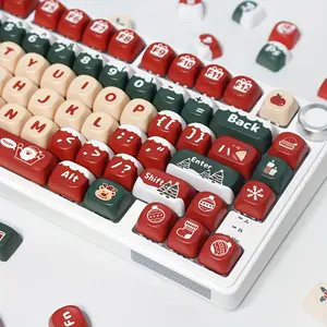 Mechanical Keyboard Keycap MOA Height PBT Material Thermal Sublimation Process Christmas Theme Gift Christmas Tree Red Green Snow Theme Keycap Keyboard Cap That Girls Like.Compatible With All 6.25U Size Space Mechanical Keyboards, Not Keyboards, Just Keyc