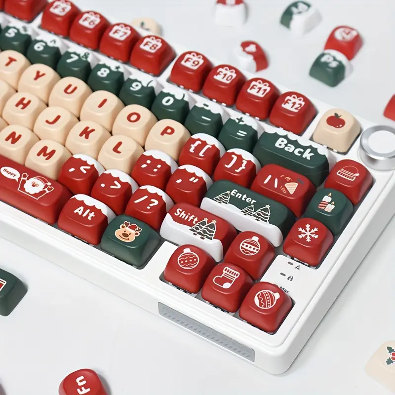 Mechanical Keyboard Keycap MOA Height PBT Material Thermal Sublimation Process Christmas Theme Gift Christmas Tree Red Green Snow Theme Keycap Keyboard Cap That Girls Like.Compatible With All 6.25U Size Space Mechanical Keyboards, Not Keyboards, Just Keyc
