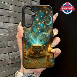 Magic coffee cup in space pattern, Acrylic Frosted High-quality Phone Case Suitable for Galaxy S22 S23 S24 S25 S22PLUS S23PLUS S24PLUS S25PLUS S22ULTRA S23ULTRA S24ULTRA S25ULTRA,Wireless Charging Compatible,Anti-Slip,Durable,Gift for Men or Women