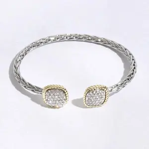 Square Edge Designed Braided Bangle Bracelet 3mm Wide Band Size 2.75 x 2.5 inch Women's Fashion Accessory for Everyday Wear