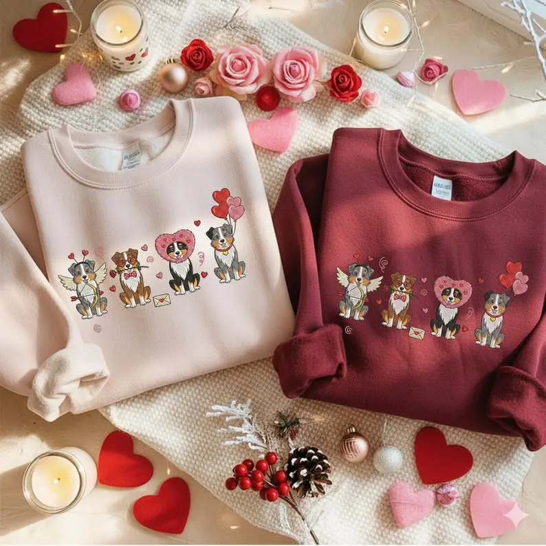 [Made in US] Australian Shepherd Embroidered Sweatshirt, Aussie Mom Valentine Gift, Funny Dog Crewneck, Dog Valentine Shirt, Aussie Owner Sweater