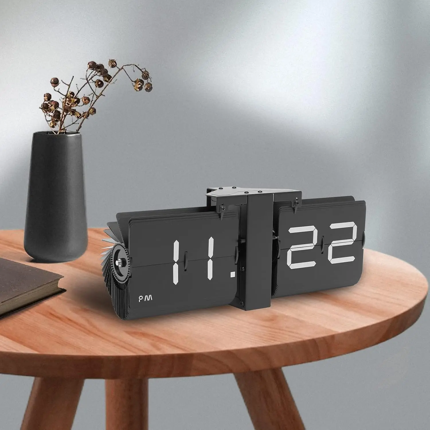 Flipping Out Wall and Tabletop Flip Clock, Battery Operated Digital Display, Flipping Mechanism Clock for Living Rooms, Bedrooms, 14 * 3.3 * 5.3in (Black) Decor
