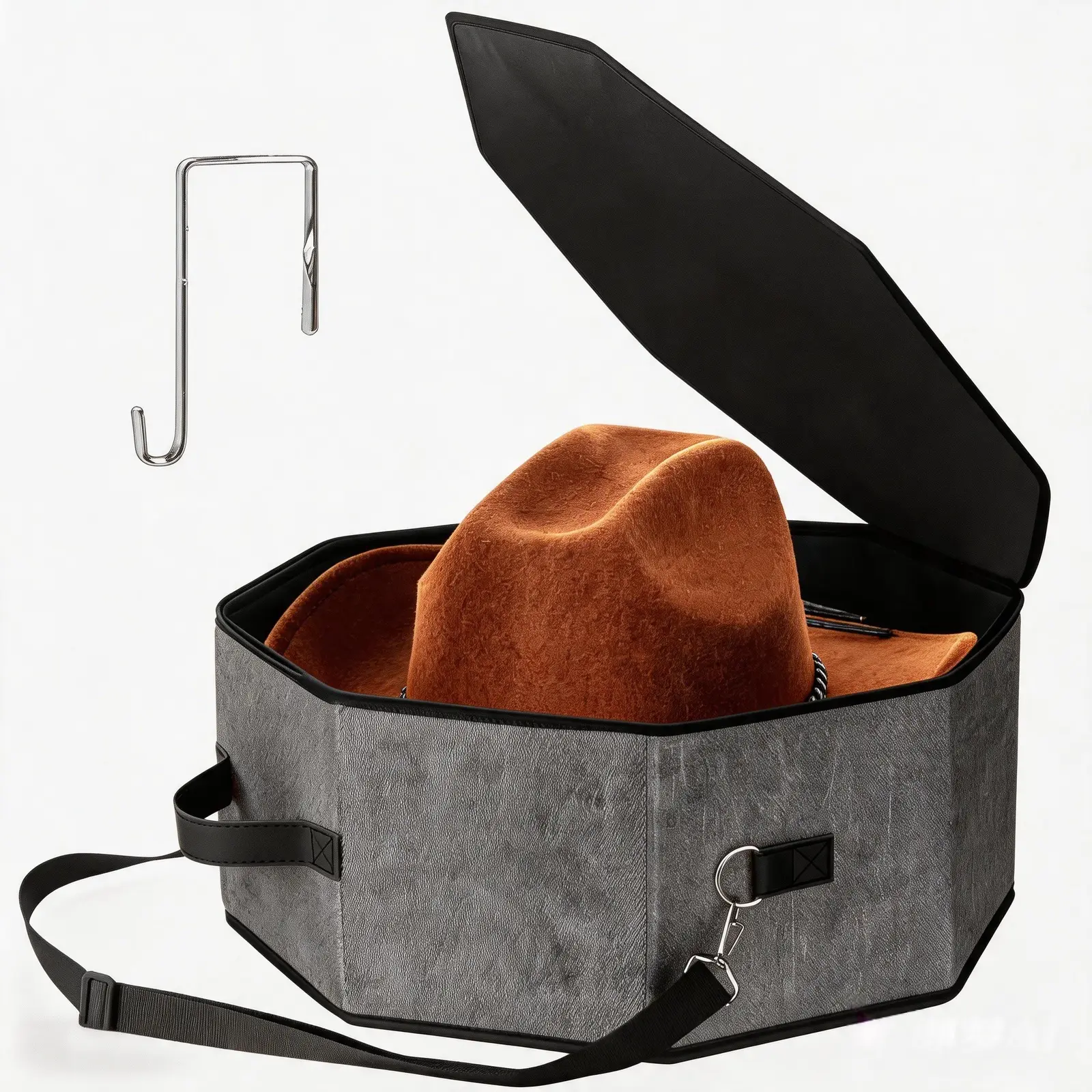 Foldable cowboy hat storage box with handles, crush-proof hat organizer for closet, portable travel hat carrying case, universal hat bag for women and men, suitable for home and travel use