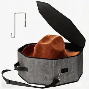 Foldable cowboy hat storage box with handles, crush-proof hat organizer for closet, portable travel hat carrying case, universal hat bag for women and men, suitable for home and travel use