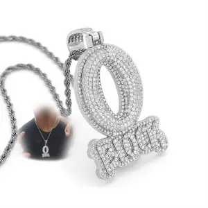 O Block Hip Hop Pendant Necklace, 22 Inch Stainless Steel Chain with Diamond Zircon Inlaid Letter Charm, Gold Plated Trendy Jewelry for Men & Women (Silver)