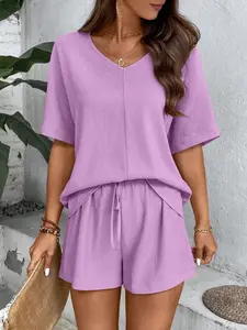 Women's Summer Casual Loose Fit Batwing Sleeve Top & Shorts Set, Womenswear, Fashionable Short Sleeves, Perfect for Daily Wear