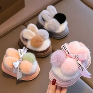 New2025 New Winter Plush Furry Slip-On Moccasin Slippers with Bow & Heart Cutouts - Cozy Plush Lining, Soft Fabric Upper & Arch Support - Indoor/Outdoor Warm Shoes for Girls & Boys (Pink, Grey, Brown, Black, White) - Ideal for Christmas & Casual Attire -
