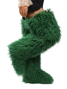 Women's Over-The-Knee Snow Boots, Round Toe Design, Textile Upper & Rubber Sole, Medium Width, Fall/winter Season, Plain Pattern