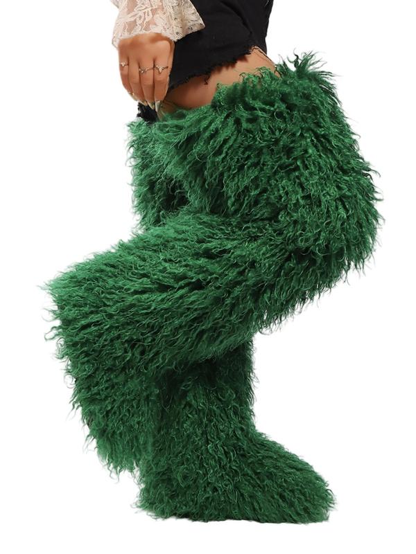 Women's Over-The-Knee Snow Boots, Round Toe Design, Textile Upper & Rubber Sole, Medium Width, Fall/winter Season, Plain Pattern