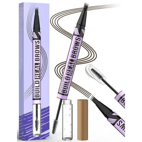 iMethod Women's Dual-End 2-in-1 Eyebrow Pen + Gel Eyebrow Kit - Micro-Fork Fine Tip, Hair-Like Strokes, 3D Shape, Natural Finish, Waterproof, Long-Lasting Hold, Fill & Set for Fluffy Brows (01 Light Brown, 03 Black Brown) Makeup Cosmetic
