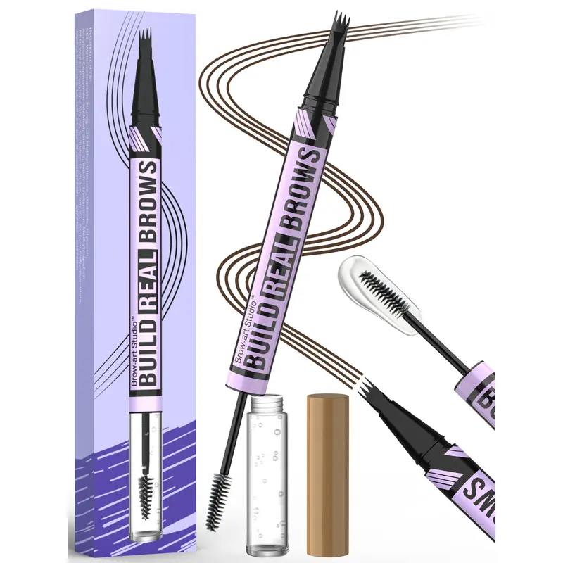 iMethod Women's Dual-End 2-in-1 Eyebrow Pen + Gel Eyebrow Kit - Micro-Fork Fine Tip, Hair-Like Strokes, 3D Shape, Natural Finish, Waterproof, Long-Lasting Hold, Fill & Set for Fluffy Brows (01 Light Brown, 03 Black Brown) Makeup Cosmetic