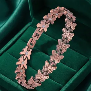 Copper Bracelets for Women, 99.99% Pure Copper Magnetic Bracelets with 3500 Gauss Neodymium Magnets with Adjustable Free Sizing Tool, Butterfly Pattern