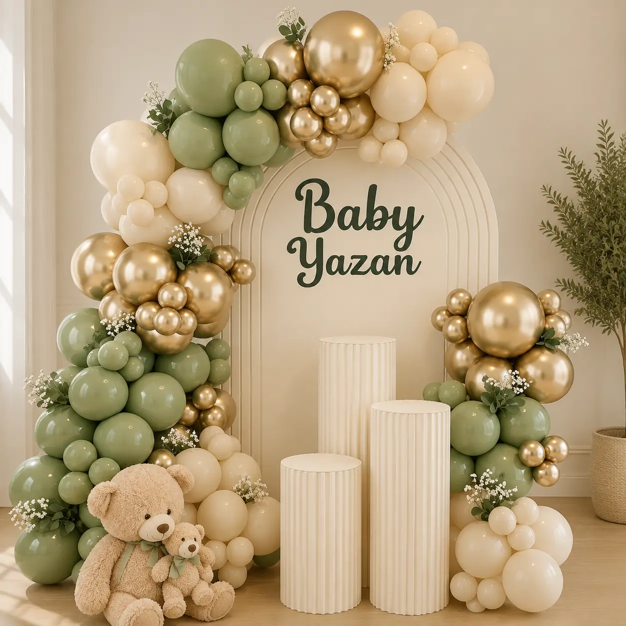 160pcs Sage Green, Gold and White Party Balloons Kit - 1 Set Home & Festive Party Supplies for Birthday, Wedding Glowing Ambiance Decor, Gold And White -1Sets