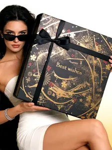 Amalee Easy Assembly Gift Box - No Glue No Tools 12x12x4 Inch Large Blue Box with Magnetic Lid, Includes Ribbon, Card & tissue paper for Wedding, Birthday, Christmas Gift Packaging Quick Gifting