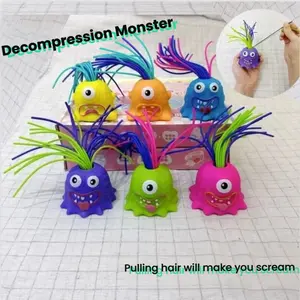 Funny Pull Hair Screaming Monster Toy, Stress Relief Fidget Decompression Toy for Kids Adults, Novelty Anxiety Relief Toy with Sound, Desk Decor & Fun Gag Gift BeyBattle Set Launchers