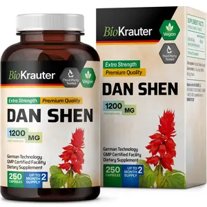BioKrauter Dan Shen Supplement 1200mg - 250 Vegan Capsules, Third Party Tested, German Tech, GMP Certified, Heart Health Support - Fitness
