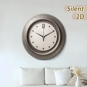 Wooden Silent Modern Large Wall Clock, Silver Color Frame, Background, Battery Driven, 11.81 Inch or 15.75 Inch, Home Decor Gift