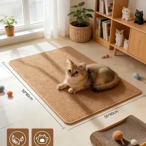 Linen Jute Woven Texture Entry Mat, 50x80 Home Door Anti-Slip Foot Pad, Pet Mat, Living Room Floor Mat, Flower Rack Mat