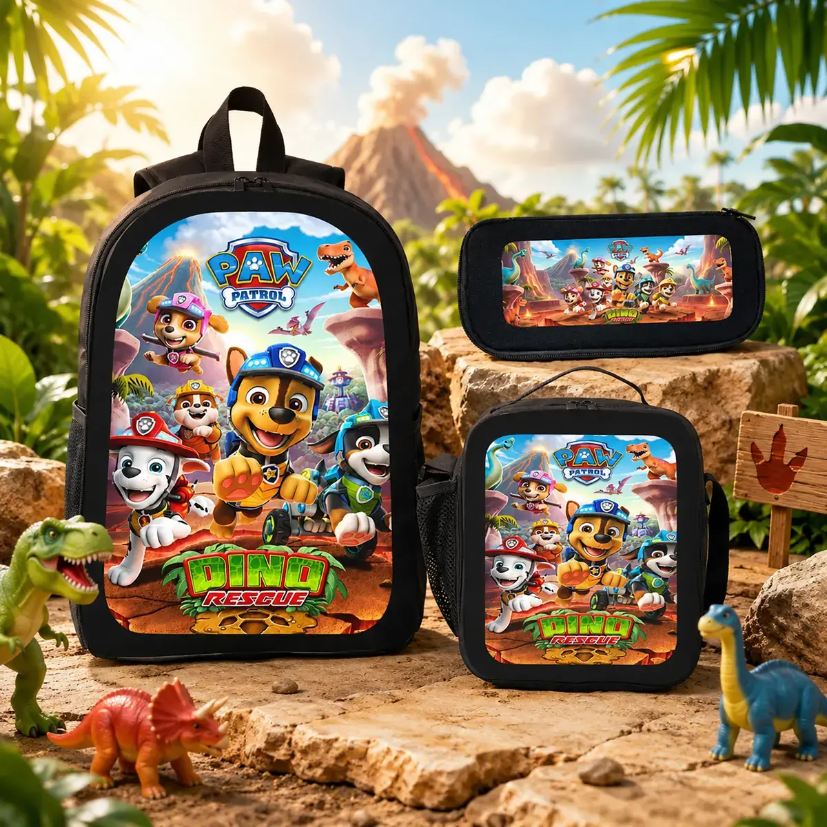 PAW Patrol Backpack Set Durable Polyester 3 Piece Bookbag Lunch Bag Pencil Case Lightweight Large Capacity Travel Daypack Back To School Supplies Cartoon Bag For Boys Girls Teens Students Viral Gift