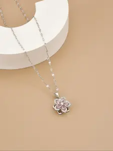 Women's Stainless Steel Charm Necklace with Rotating Five-Petal Flower Design, Elegant Jewelry Accessory for Women Daily Wear