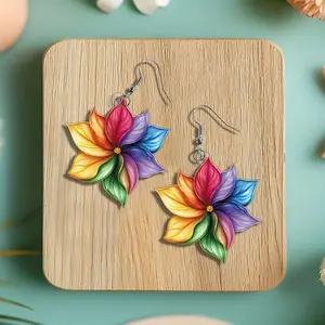 2D Flat Acrylic Creative Flower Pendant Earrings Party Jewelry Gifts Personalized Exaggerated Color Petal Oil Painting Style