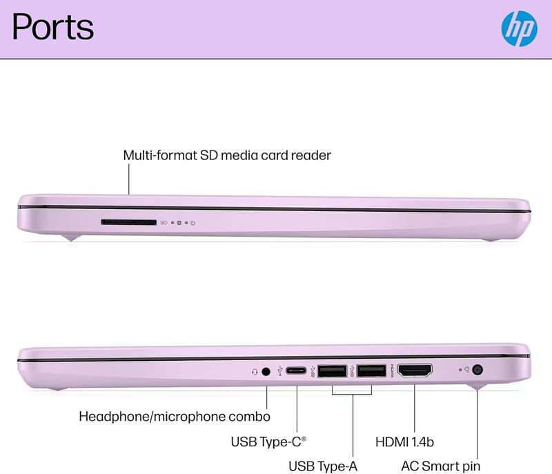 HP 14 Laptop Student Business 2026 Flagship Computer, AI Copilot, 4-Core 13th Gen Intel CPU, UP TO 16GB RAM 128GB UFS 1-Yr Office 365 Long Battery Win 11S Lavender