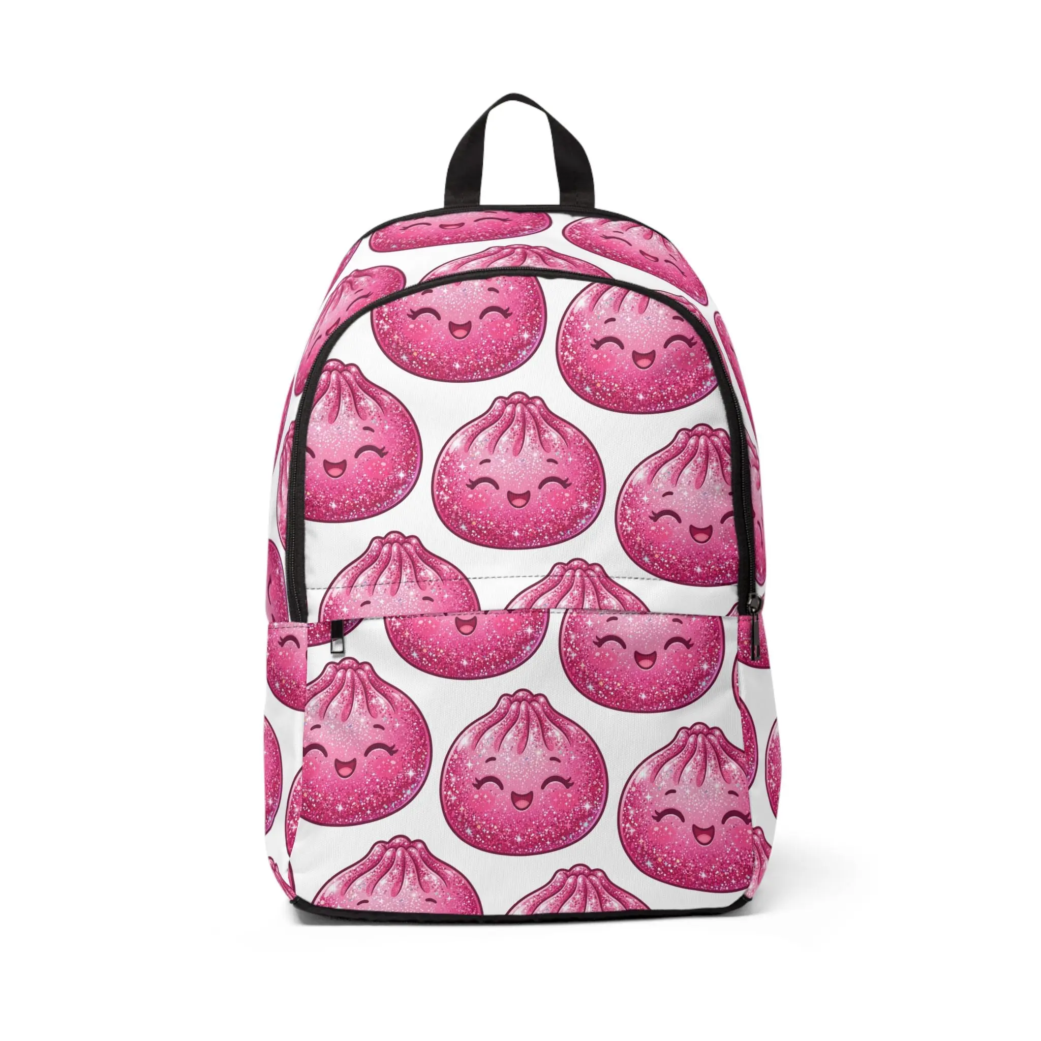 Pink Kawaii Dumpling Backpack — Cute Smiling Bao Pattern School & Travel Bag