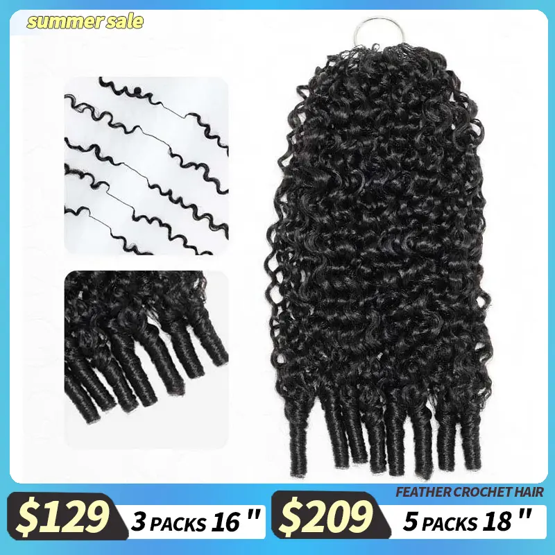 QVR Burmese Curly Crochet Hair Natural Black eparated Crochet Braids Machine Made Feather Crochet Human Hair Extension Miracle Knots Boho Braids #SummerWins #DealsForYouDays