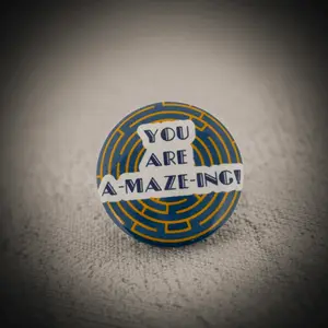 A-MAZE-Ing Statement Button - Ocean Blue Labyrinth  LGBTQ Artisan Made