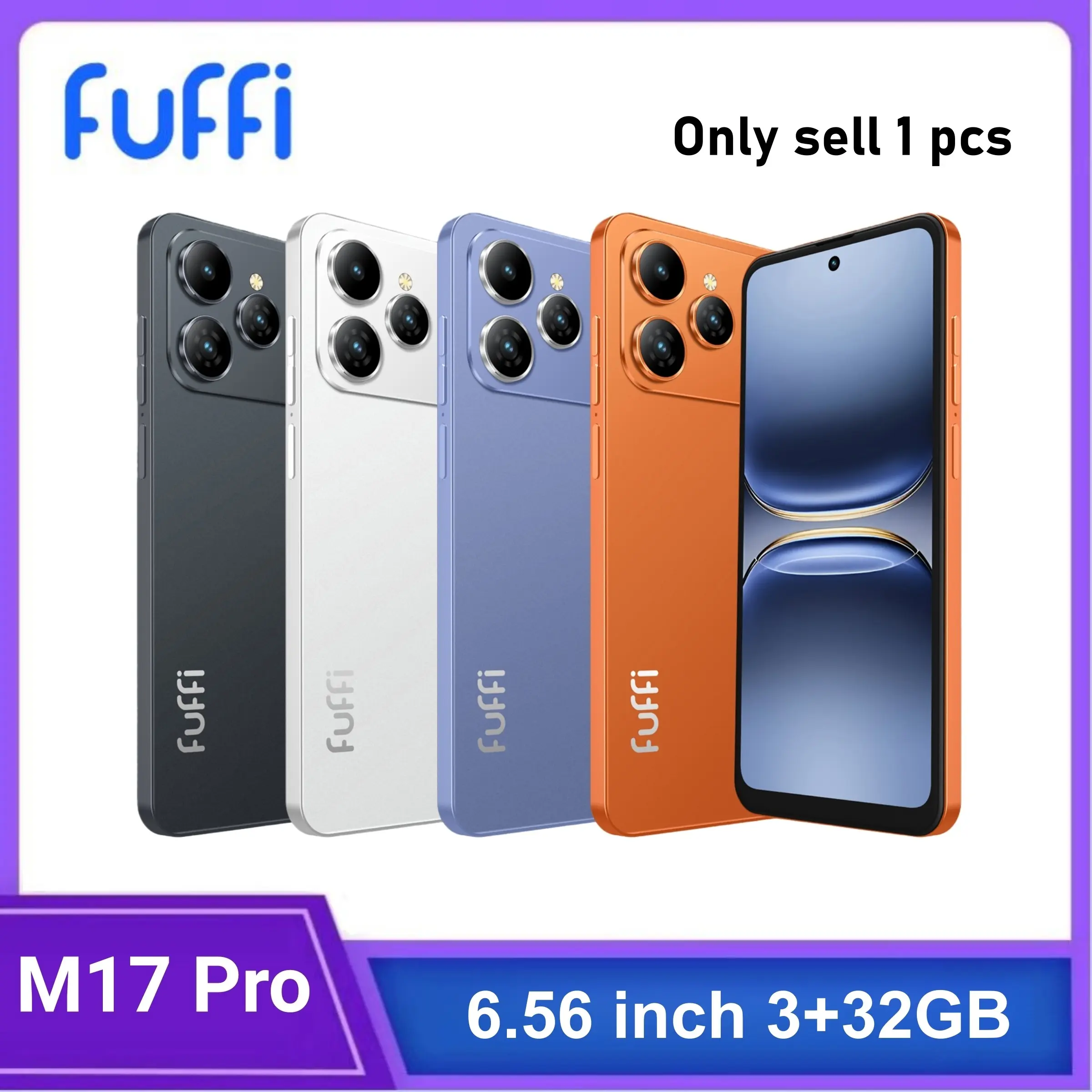 FUFFi-M17 Pro Touchscreen Smartphone, 6.56-Inch Screen, Unlock 4G Network, Android 10.0, 3GB+32GB Memory, 3100mAh Battery, Dual Sim, Quad-Core Processor Android Mobile Phone, Android Phones