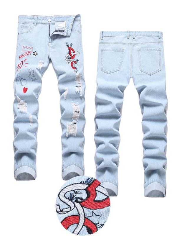 Men's Straight-Leg Ripped Jeans Four Seasons Comfortable Casual Black light blue dark blue gray Slim Fit Vintage Pantalones Para Hombre Washed Denim Pants in Various Colors