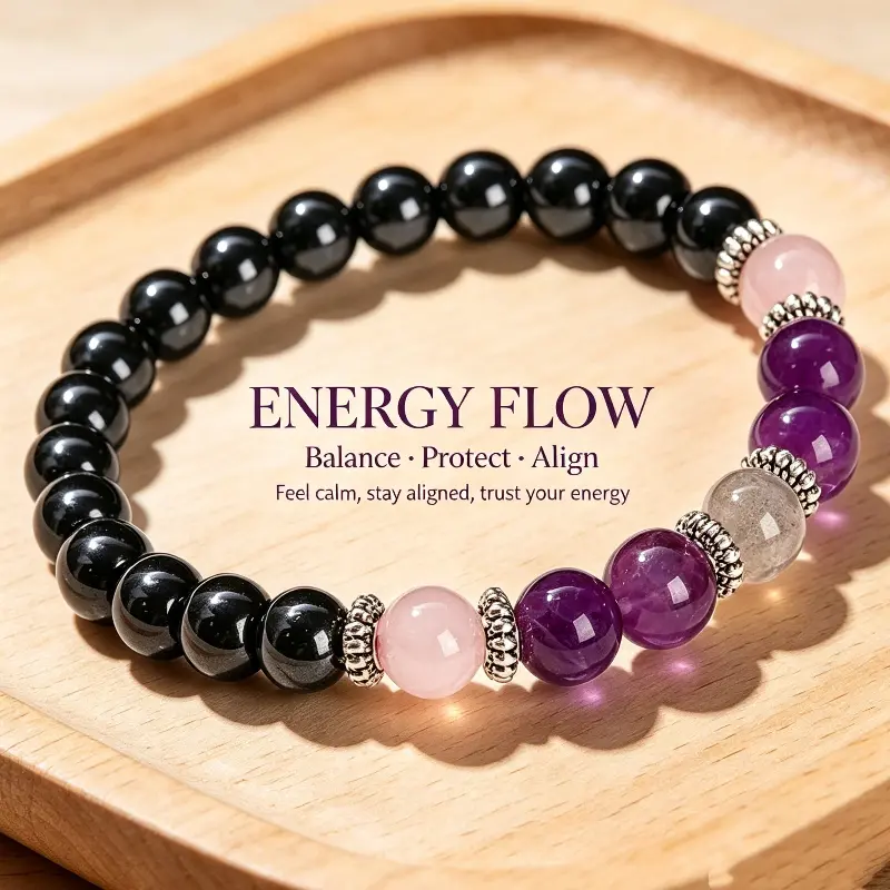 Amethyst Rose Quartz Hematite Bracelet, Healing Crystal for Stress Relief, Self-Love and Protection, Perfect for Daily Wear Meditation Gift,Unisex