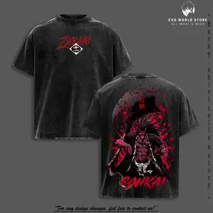 Kenpachi Zaraki Dark Resolve Vintage Washed Tee & Hoodie, Bleach Anime Graphic, Bloodlust And Warrior Instinct Theme, Oversized Heavyweight Cotton Streetwear Unisex